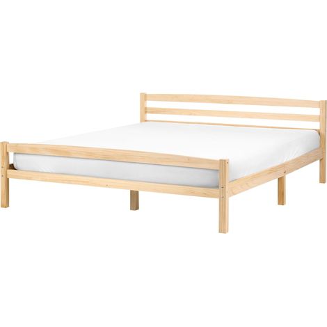 Bed Frame Light Brown Pine Wood EU Double Size 4ft6 Headboard Minimalist ECHALLON (1/5)