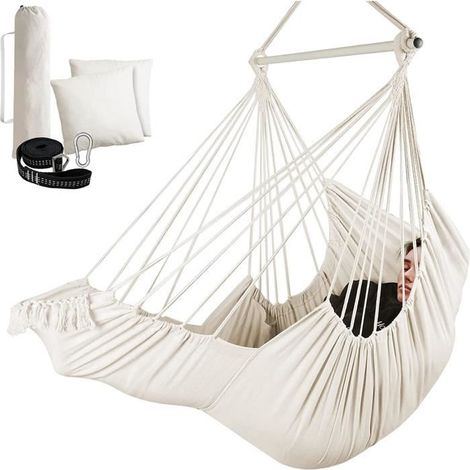 Sièges Suspendus Chaise Suspendue Hamac 2 Oreillers Inclus,Barre Écarteur Durable Suspendue En Coton Doux Armure Poche Latéra[N179]