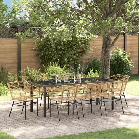 vidaXL Ensemble de salle à manger pour jardin 9 pc Marron polyrotin (1/5)