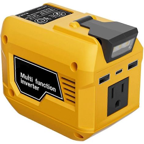 Convertisseur de puissance 250 W CC 18-21 V vers CA 110 V PD20W+QC3.0 pour DeWalt avec sortie CC via port USB Type-C et prise américaine. (1/5)