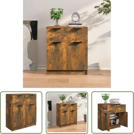 The Living Store Buffet Chêne fumé 60x30x70 cm Bois d'ingénierie - Buffet - Armoire - Meuble De Rangement - Commode - Mobilier Moderne (1/5)