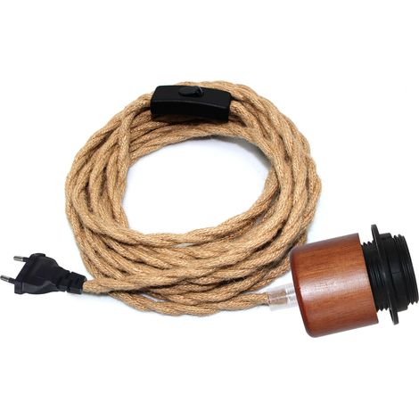 Lustre Corde de Chanvre avec Prise, 500CM Câble, Douille E27 avec Interrupteur, Corde Lampe Suspension avec Prise, Support D'ampoule, Suspension Luminaire Corde, Lampe Suspendue Rétro (1/5)