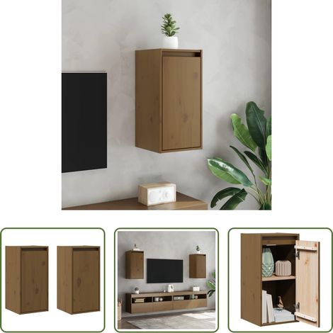 Armoire suspendue - Armoires murales 2pcs Marron miel 30x30x60cm Bois de pin massif (1/5)