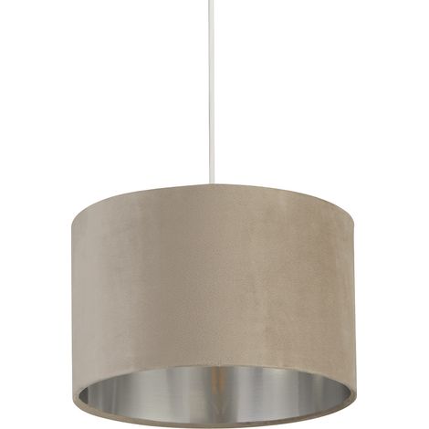 Paralume Contemporaneo Tamburo Acciaio Argento Tessuto Tortora 1 Luce D28Cm (1/5)