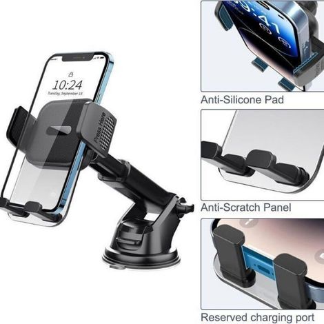 Support Téléphone Voiture - Ventouse Nano Gel - Rotation 360° - Pour Tableau De Bord Et Pare-Brise - Compatible 4 à 7 Pouces (1/4)