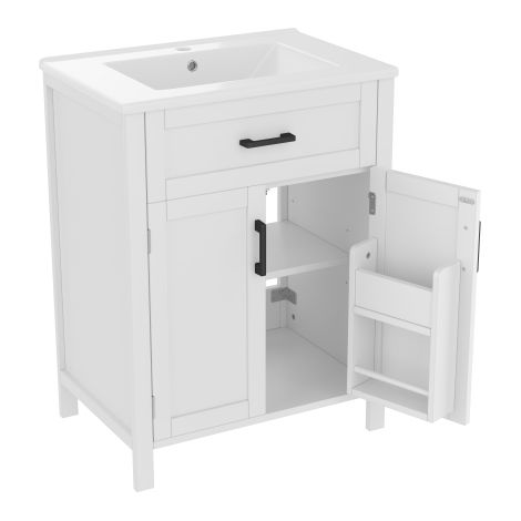 Meuble lavabo sur pied 60cm avec vasque, tiroirs, étagères