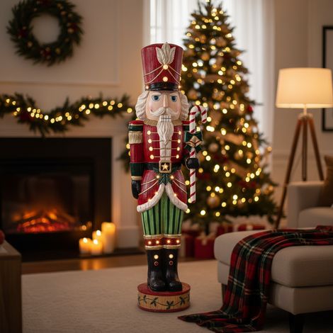 Statuetta soldatino "Jay" schiaccianoci in legno con Led per decorazioni natalizie, 183 cm (1/4)