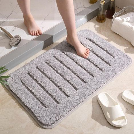 Tapis de Bain Gris Clair Tapis Salle de Bain Moelleux Microfibre Tapis Tapis Bain Lavable Machine Tapis Antidérapant Baignoire Epais 40x60cm (1/4)