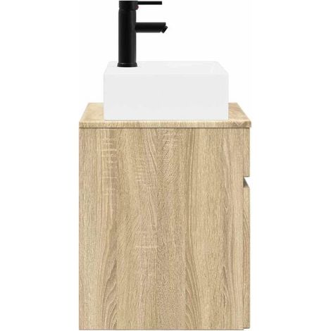 Meuble de Salle de Bain avec Évier Intégré, Armoire Murale de Rangement Suspendue en Bois Chêne Sonoma, 39 x 41 x 62,5 cm (1/5)