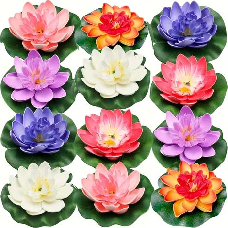 12pcs de Nénuphars Artificiels de Bassin de Lotus, Fleurs de Lotus Flottantes Réalistes, Adaptés pour Aquarium, Baignoire, Fontaine, Piscine, Décoration de Bassin de Jardin Domestique (1/4)