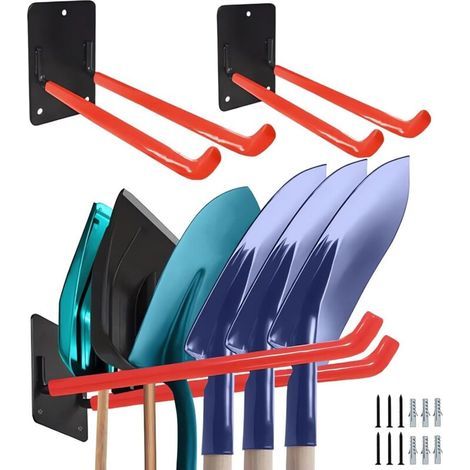 Crochets muraux robustes pour garage, lot de 2 crochets pour échelle, support pour pelle pour outils de jardin, chaise pliante, porte-skis, rangement et organisation pour garage, crochets muraux en bé (1/5)