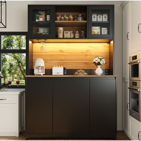 meuble rangement buffet cuisine 120 x 40 x 180 cm noir OKMYHOME (1/5)