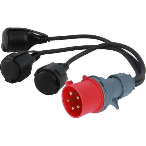 H05RR-F Adaptateur CEE 400 V 16 A mâle vers 3 coupleurs 230 V – H05RR-F 3 x 1,5 mm (1/5)