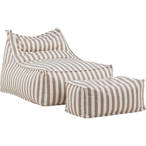 Redang sac de haricots chaise avec pouf au jardin rayé beige.
