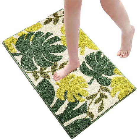 Tapis de salle de bain antidérapant à motif de plantes en feuilles, tapis de sol absorbant, paillasson antidérapant, tapis de chambre (1/5)