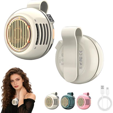 Set of 2 Portable Bladeless Clip-On Fan, 5-Speed USB Rechargeable Waist & Shirt Fan, 360° Rotatable for Travel,Beige (1/5)