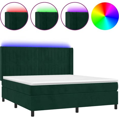 Maison Exclusive - Box spring postel s matrací a LED tmavě zelená 160x200 cm samet (1/5)