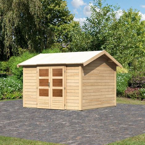 Abri de Jardin Bois Epicéa 9.24m² Theres 7 Karibu Toit Double Pente (1/5)