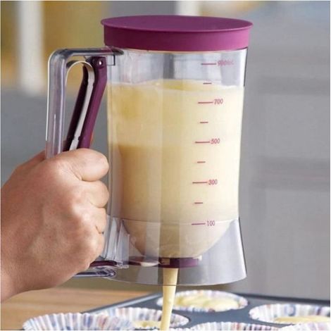 900ml Flacon doseur pour pâte - Pâte à crêpes Distributeur de pâte Scoop Verre gradué Cupcake Entonnoir Pâte avec mesure étiquette (1/4)