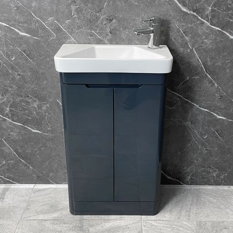 Bathroom Cloakroom Vanity Unit Modern Anthracite Ross 500mm with Ceramic Basin, With Tap (1/5)