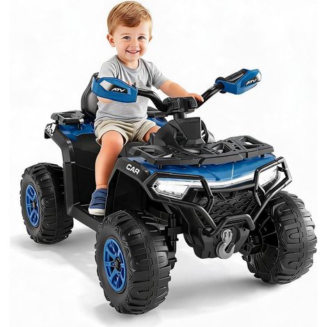 Quad Électrique Enfant 12V ATV Tout-terrain, 2 Moteurs 35W, Télécommande, Suspension LED, Bluetooth, USB, Bleu (1/5)