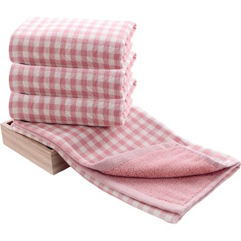 Lot de 4 torchons de cuisine 34x76cm à carreaux Buffalo, en coton doux, style champêtre.////.