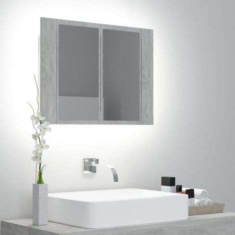 Armoire de salle de bain à miroir LED, Armoire de Rangement Murale Gris béton Acrylique MJU48770 (1/5)