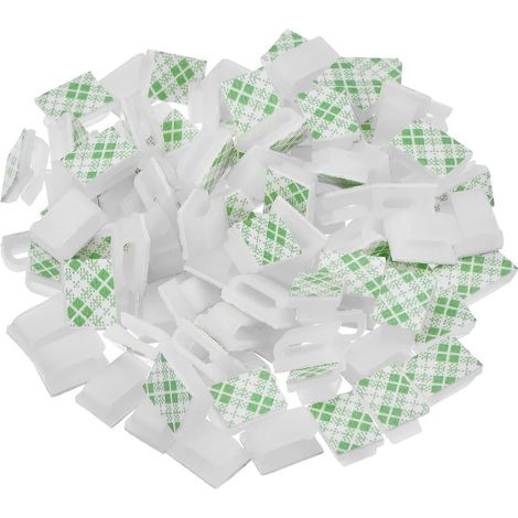 100 clips de câble auto-adhésifs, attaches de câbles, porte-cordons (13 x 10 mm, blanc) (1/5)
