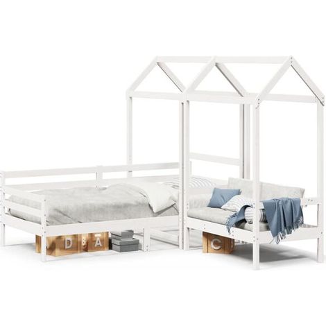 Ensemble canapé-lit et banquette blancs avec baldaquin, matelas non inclus. (1/5)