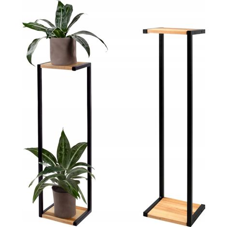 Soporte de pie para plantas, de metal, estilo loft, negro, madera, moderno, Amiens, L 23x20x90 (1/5)