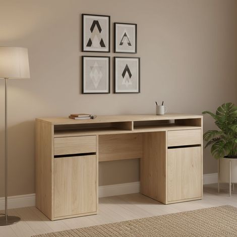 Dmora - Escritorio Dina, Escritorio multiusos, Mesa de oficina para PC, El plan de trabajo, 149x48 h77 cm, Roble (1/5)