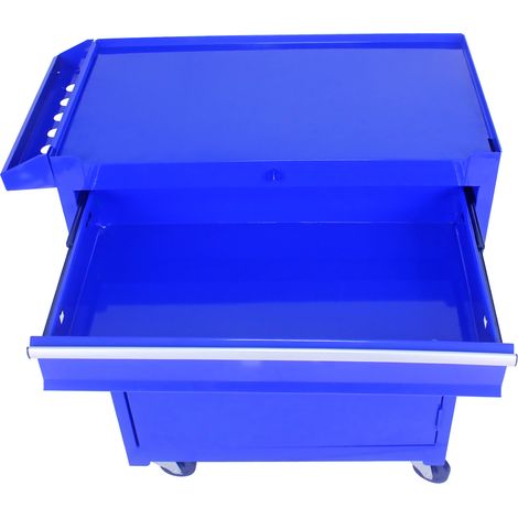 Coffre à outils roulant 5 tiroirs, roues verrouillables, tiroirs antidérapants, armoire d'atelier pour rangement d'outils (Bleu) (1/5)