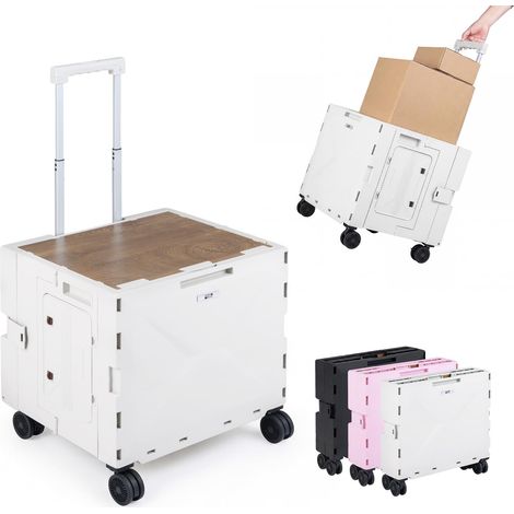 COSTWAY Chariot de Plage Pliable avec Caisses de Rangement, Chariot de Courses avec 4 roulettes Couvercle Poignée Réglable et Télescopique Charge 30 kg, pour Camping Déménagement (1/5)