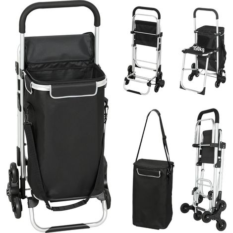 CHICFURN Carro de compra 40 L de aluminio negro con asiento, 3 ruedas y plegable (1/5)