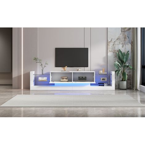 Armoire en verre de haute qualité, équipée d’un éclairage LED. Dimension : 181 cm. Conçue pour des téléviseurs jusqu’à 80 pouces. Elle comprend deux compartiments qui peuvent être repliés. (1/5)