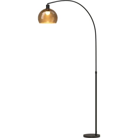 HOMCOM lámpara de pie arco, lámpara de pie para salón, pantalla ajustable, base de mármol, interruptor de pedal, para dormitorio, negro y gris ahumado (1/5)