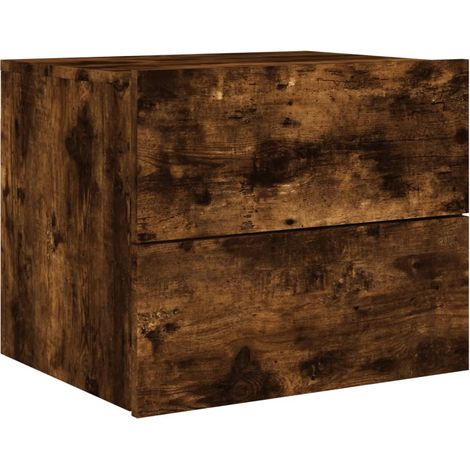 Comodino sospeso a parete con illuminazione LED RGB – finitura rovere affumicato – design contemporaneo DEC034171
