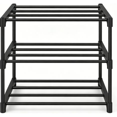 Meuble à chaussures ouvert 3 niveaux, étroit et compact, pour 6 paires, structure métal noire, montage sans outil, idéal entrée et couloir au quotidien CHICFURN (1/5)