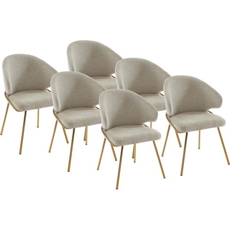 Sedia in Tessuto e Metallo Dorato Beige - Lotto di 6 - LUXIVA
