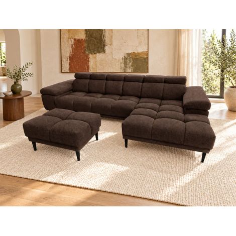 Ecksofa Schlafsofa SENVELIO RELAX inkl. Hocker Stoff Glam Schokobraun Ottomane Rechts (1/5)