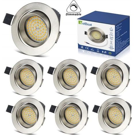 Spots Encastrables LED 5W Dimmable Interieur Plafonnier Orientable Rond Blanc Chaud 3000K 490LM IP20 (Lot de 6) (1/4)
