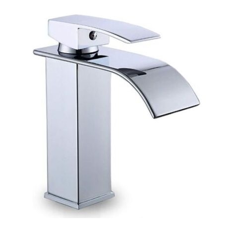 BARKBUSTERS Robinet de lavabo coudé , robinet mitigeur d'eau chaude et froide à poignée unique , robinet de lavabo à cascade carré à large ouverture , robinet de lavabo de salle de bain en laiton (1/4)