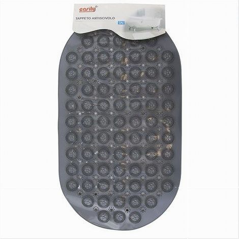 TRADE SHOP - Tappeto Tappetino Pvc Antiscivolo Ovale Vasca Bagno Doccia Grigio 68x37 Cm 87230 -
