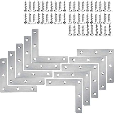 [NEVER USED] 10 pieces stainless steel corner brackets – mounting brackets, furniture panel repair plates, L-shaped connectors with screws, 80 x 80 mm