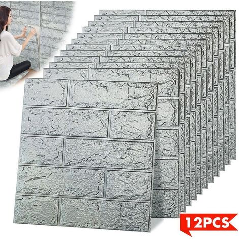 12-teiliges Set 3D-Wandaufkleber, selbstklebende Wandpaneele, 35 x 38,5 cm, wasserfeste Tapete, Steinoptik, moderner Stil (1/5)