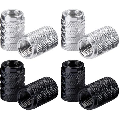 Lot de 8 bouchons de valve de pneu en aluminium noir et argent pour roues de voiture (1/5)