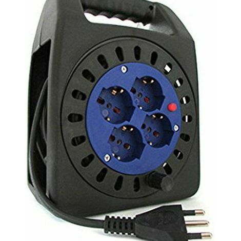 TrAdE Shop Traesio - Avvolgicavo Elettrico Prolunga Corrente Avvolgi Cavo 15 Metri 4 Prese Schuko 2p - (1/2)