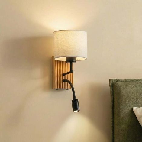 [GEBRAUCHT] B-Ware Lucande Wandleuchte Wandlampe Lieske Leselicht Textil Holz beige 39 cm (1/2)