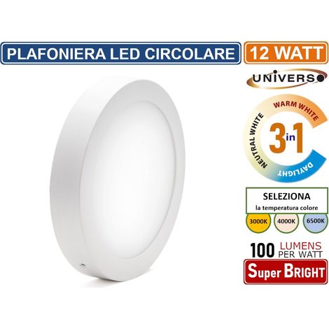 UNIVERSO PLAFONIERA LED ROTONDA CIRCOLARE 12W SMD IP20 BIANCA COLORE LUCE 3 IN 1 SELEZIONABILE CCT (1/5)