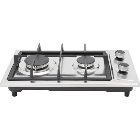 Cocina de gas portátil, doble quemador, construcción de acero inoxidable, color plata. (1/2)